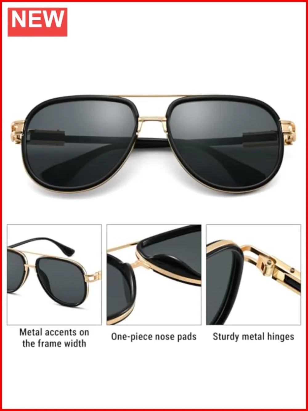 Oversized Aviator Sunglasses Metal Vintage Gradient Shades UV400